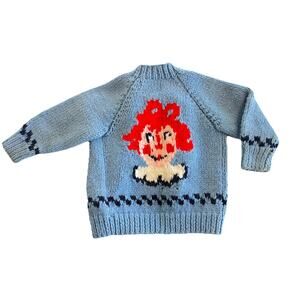 Vintage Hand-Knit Raggedy Ann Mary Maxim Cardigan Sweater 18-24 Months 2T READD